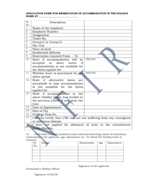 Application Form for Holiday Home Reservation