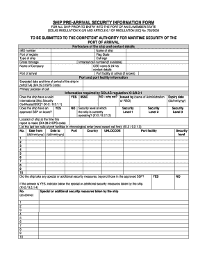 Ship Pre-Arrival Security Information Form