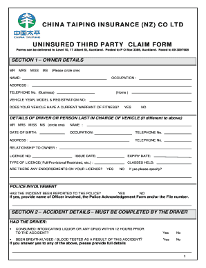 Uninsured Third Party Claim Form