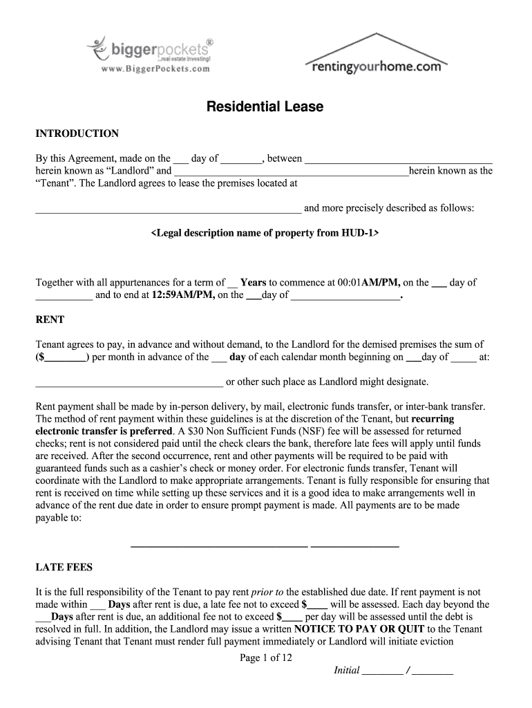 residential lease agreement rent Preview on Page 1