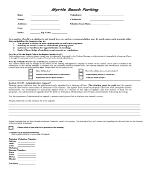Myrtle Beach Parking Citation Form