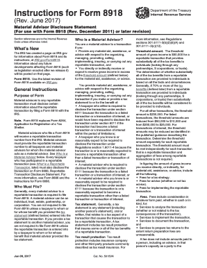 IRS Form 8918 Material Advisor Disclosure Statement
