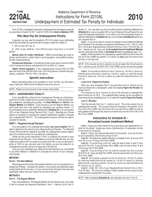Alabama Underpayment of Estimated Tax Penalty Form 2210AL