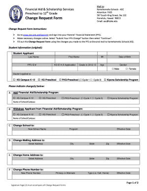 Kamehameha Schools Change Request Form