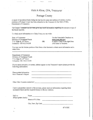 Portage County Unclaimed Funds - Fill Online, Printable, Fillable, Blank | PDFfiller
