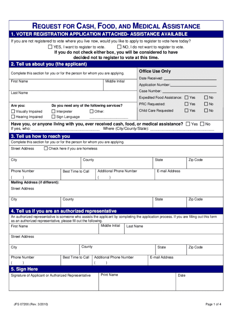 request for cash food and medical assistance form Preview on Page 1.