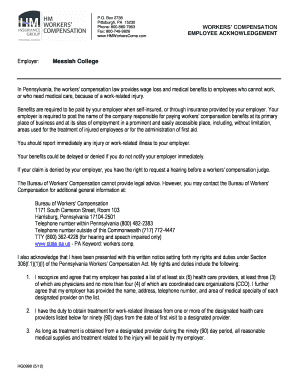 Pennsylvania Workers Compensation Employee Acknowledgement