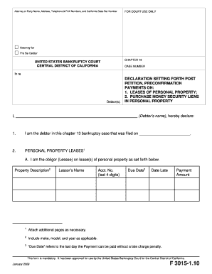 Declaration Setting Forth Post Petition Preconfirmation Payments