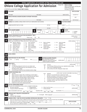 Ohlone College Application for Admission