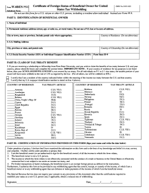 Form W-8BEN Certificate of Foreign Status