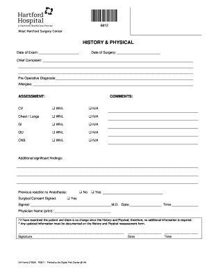 West Hartford Surgery Center History & Physical Form