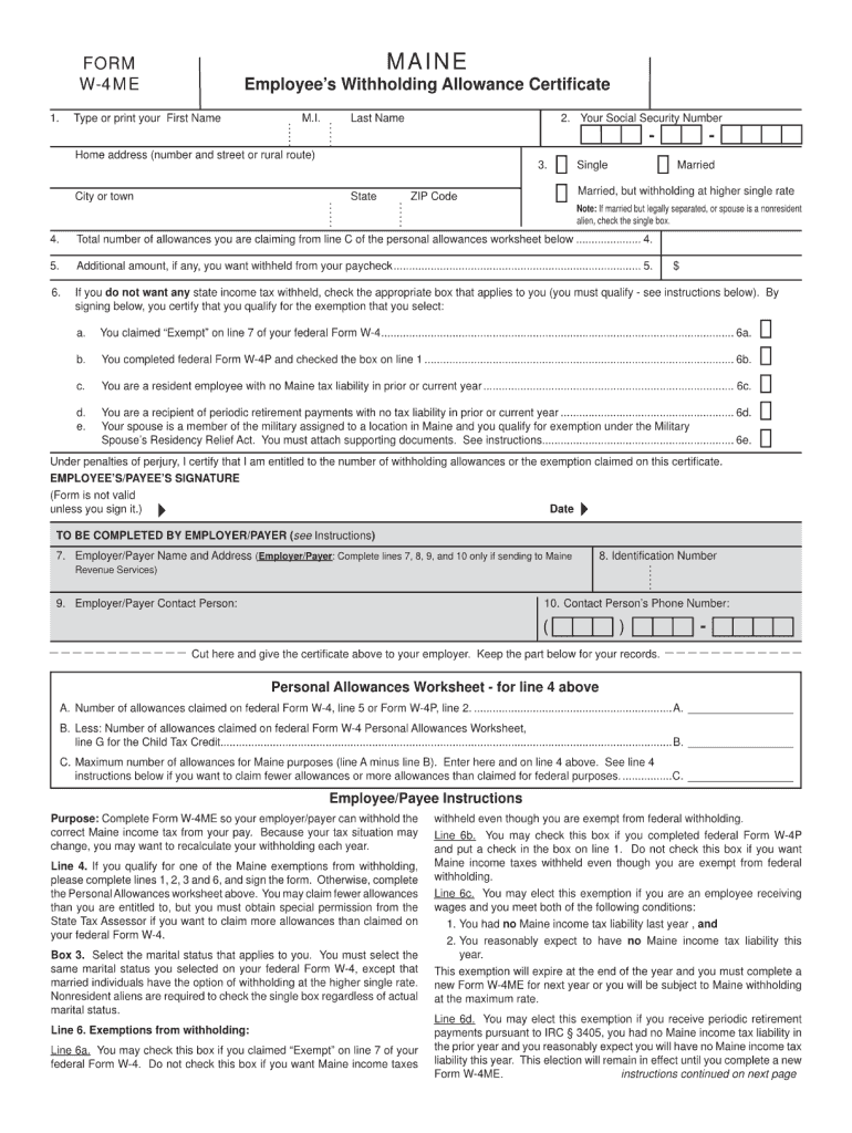 maine w4 2011 form Preview on Page 1