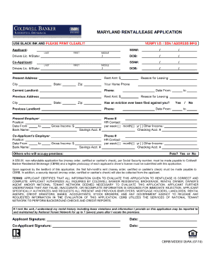 Maryland rental application fillable form