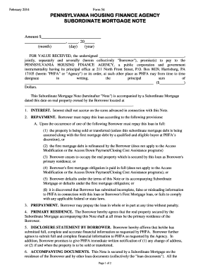 Pennsylvania Subordinate Mortgage Note