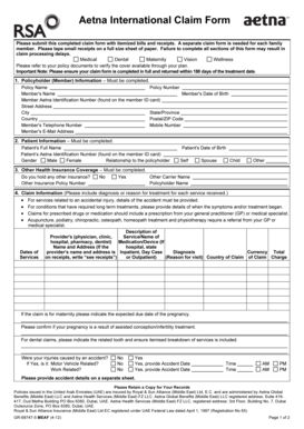 Aetna International Claim Form