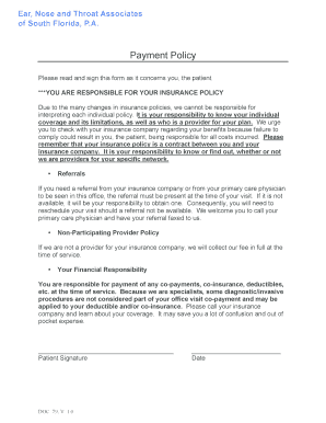 Ear Nose Throat Payment Policy