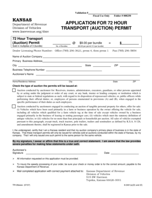 Kansas 72 Hour Transport Auction Permit Application