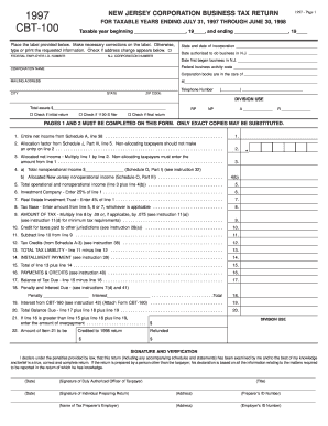 New Jersey Corporation Business Tax Return 1997