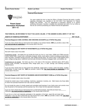 2011-2012 Parent Asset Information Worksheet