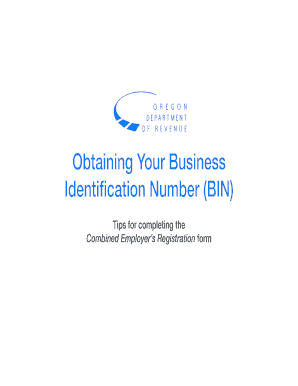 how to apply for a bin number in oregon