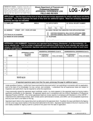 Illinois Real Estate Appraiser Experience Log