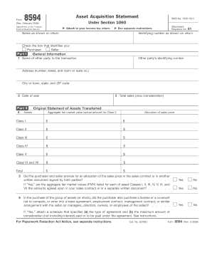 IRS Form 8594 Asset Acquisition Statement