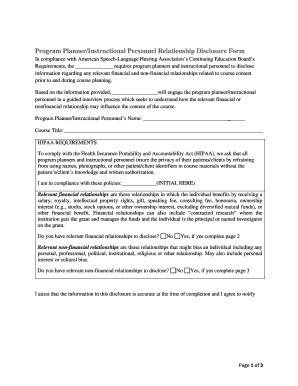 Program Planner/Instructional Personnel Relationship Disclosure Form