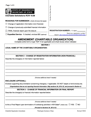 Charitable Organization Amendment Form