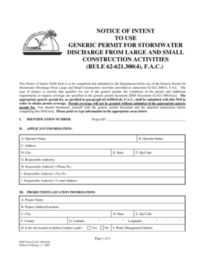 Florida Stormwater Discharge Notice of Intent