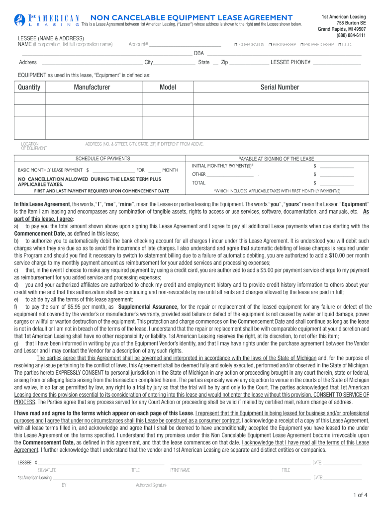 equipment contract agreement form Preview on Page 1