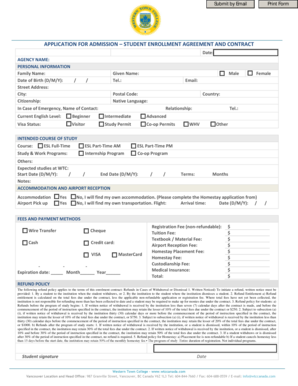 APPLICATION FOR ADMISSION – STUDENT ENROLLMENT AGREEMENT AND CONTRACT