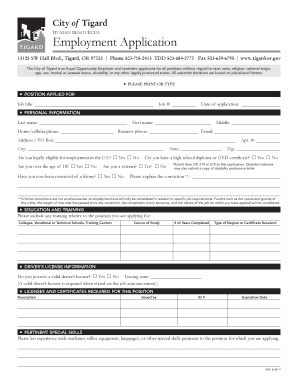 City of Tigard Employment Application