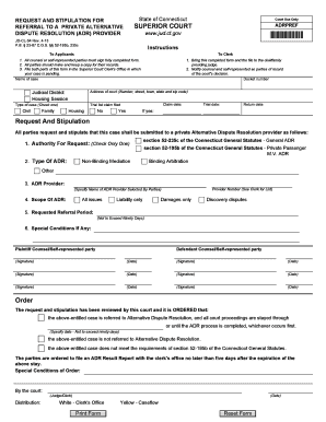 Connecticut ADR Request and Stipulation Form