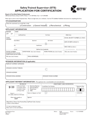 Safety Trained Supervisor Certification Application