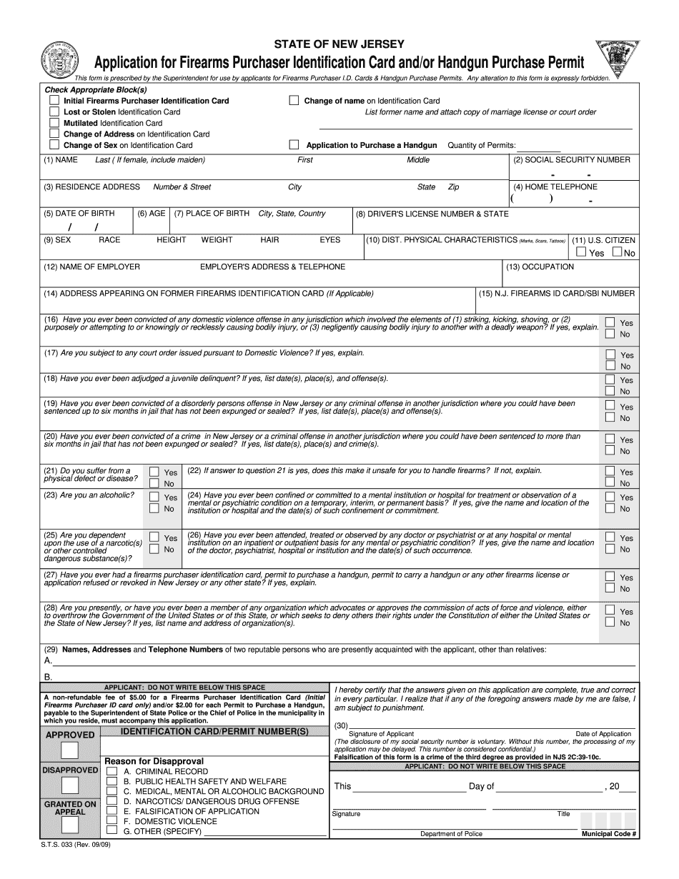 NJ Firearms Permit Application Form