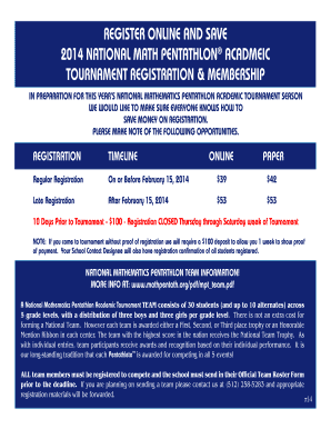 2014 National Math Pentathlon Tournament Registration