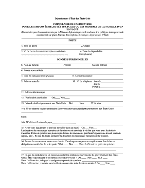 FORMULAIRE DE CANDIDATURE DU DÉPARTEMENT D'ÉTAT DES ÉTATS-UNIS