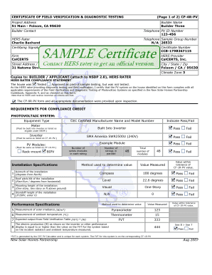 Certificate of Field Verification & Diagnostic Testing