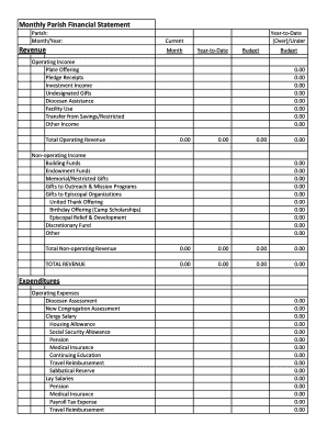 Monthly Parish Financial Statement