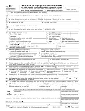 Form SS-4 Application for Employer Identification Number