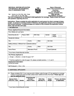 Wisconsin Individual Major Medical Health Insurance Application