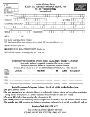 UC Santa Cruz Graduate Student Health Insurance Enrollment Form