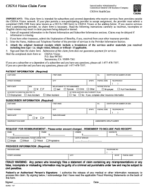 CIGNA Vision Claim Form