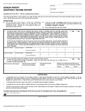 California Quarterly Income Report for Senior Parent