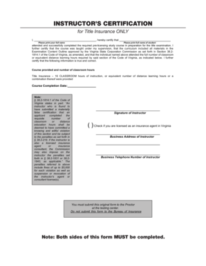 Instructor’s Certification for Title Insurance