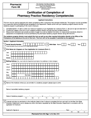 New York Pharmacy Practice Residency Competency Certification
