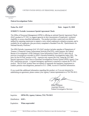 Federal Investigative Service Special Agreement Check