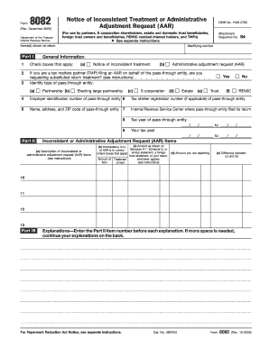 IRS Form 8082 Notice of Inconsistent Treatment