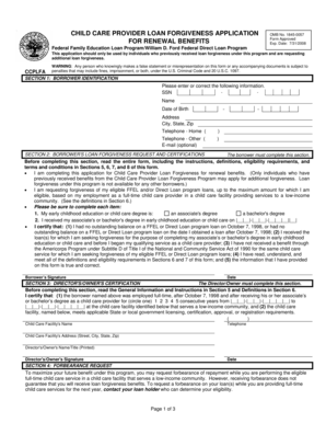 Child Care Provider Loan Forgiveness Application