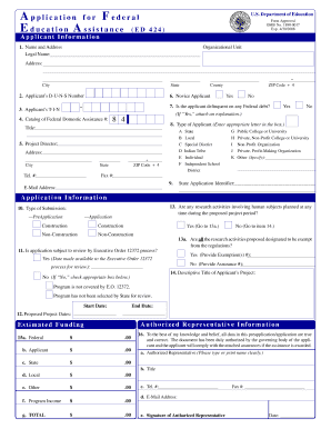 US Department of Education Application Form ED 424